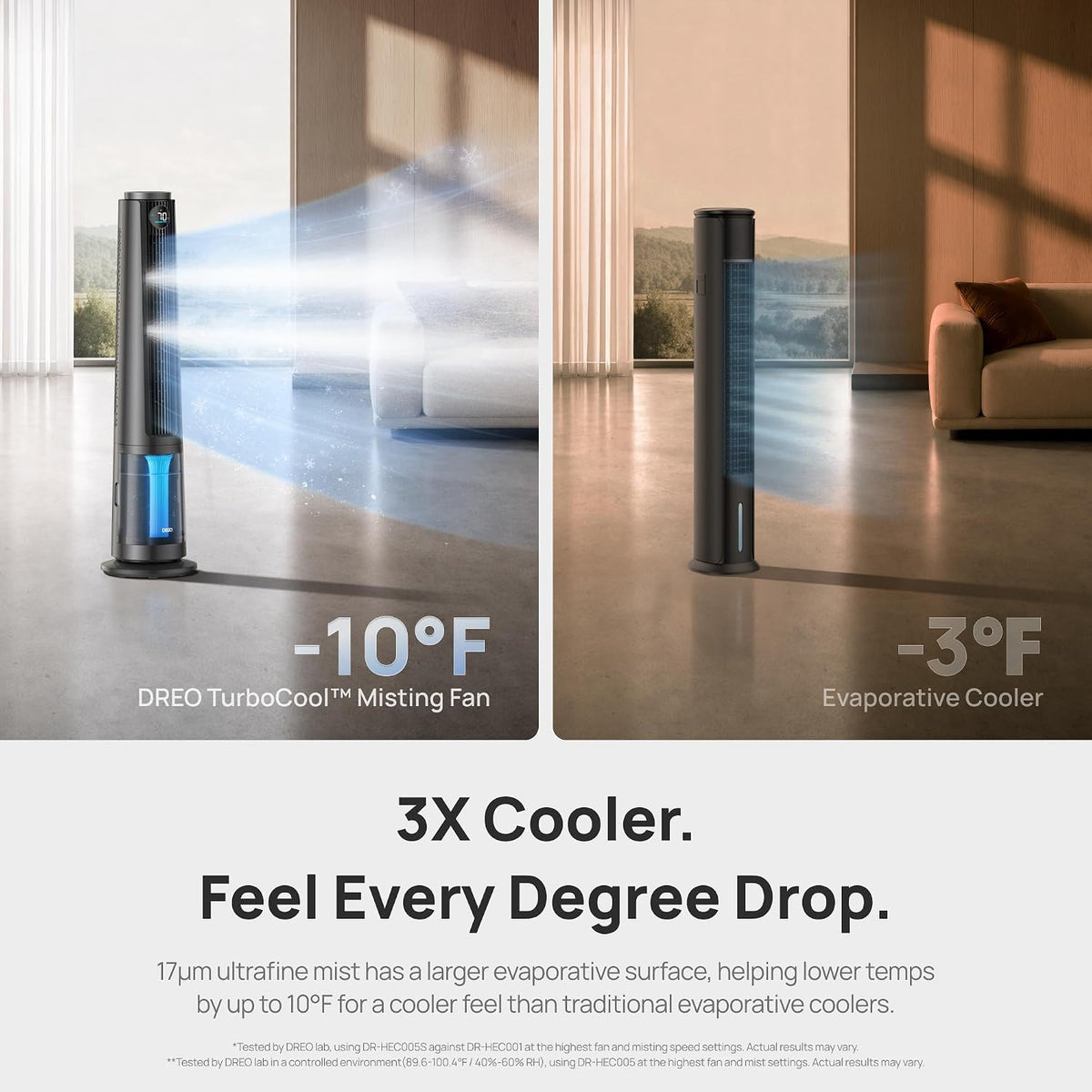 DREO TurboCool Misting Fan 765S, Fans that Blow Cold Air, 10°F Cooling Fan