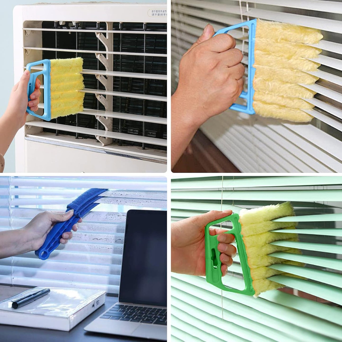 Mwellewm 2Pcs Window Venetian 7 Finger Dusting Cleaner Tool and 1Pc Window Blind Cleaner Duster Brush Hand-Held Window Shutters Venetian Shades Brush for Air Conditioner Duster Dirt