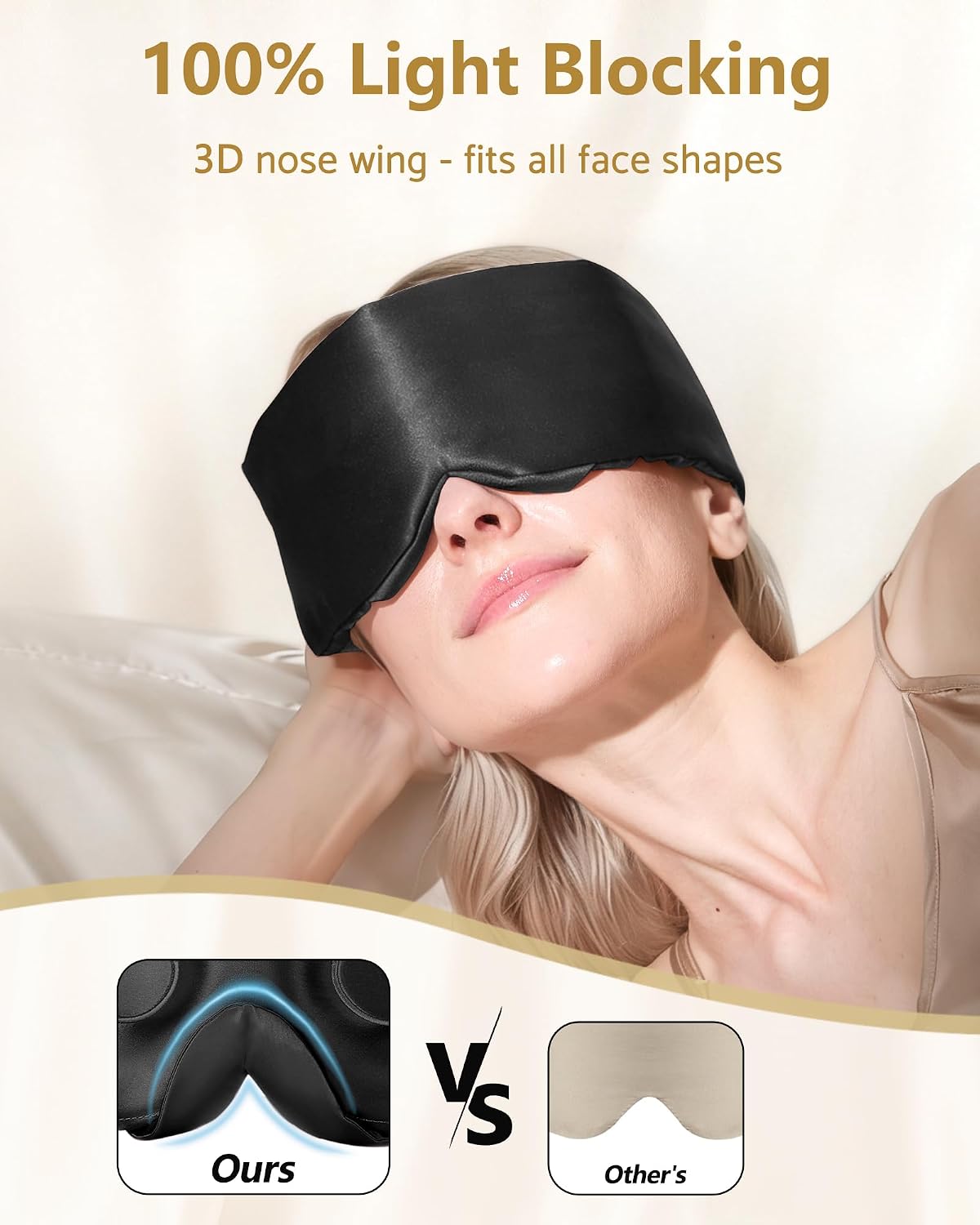 BeeVines Luxury Pure 100% Silk Sleep Mask for Women, 3D Contoured Eye Mask