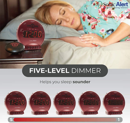Sonic Alert Sonic Bomb Dual Alarm Clock with Bed Shaker, Black Vibrating Alarm Clock Heavy Sleepers, Battery Backup | Wake with a Shake