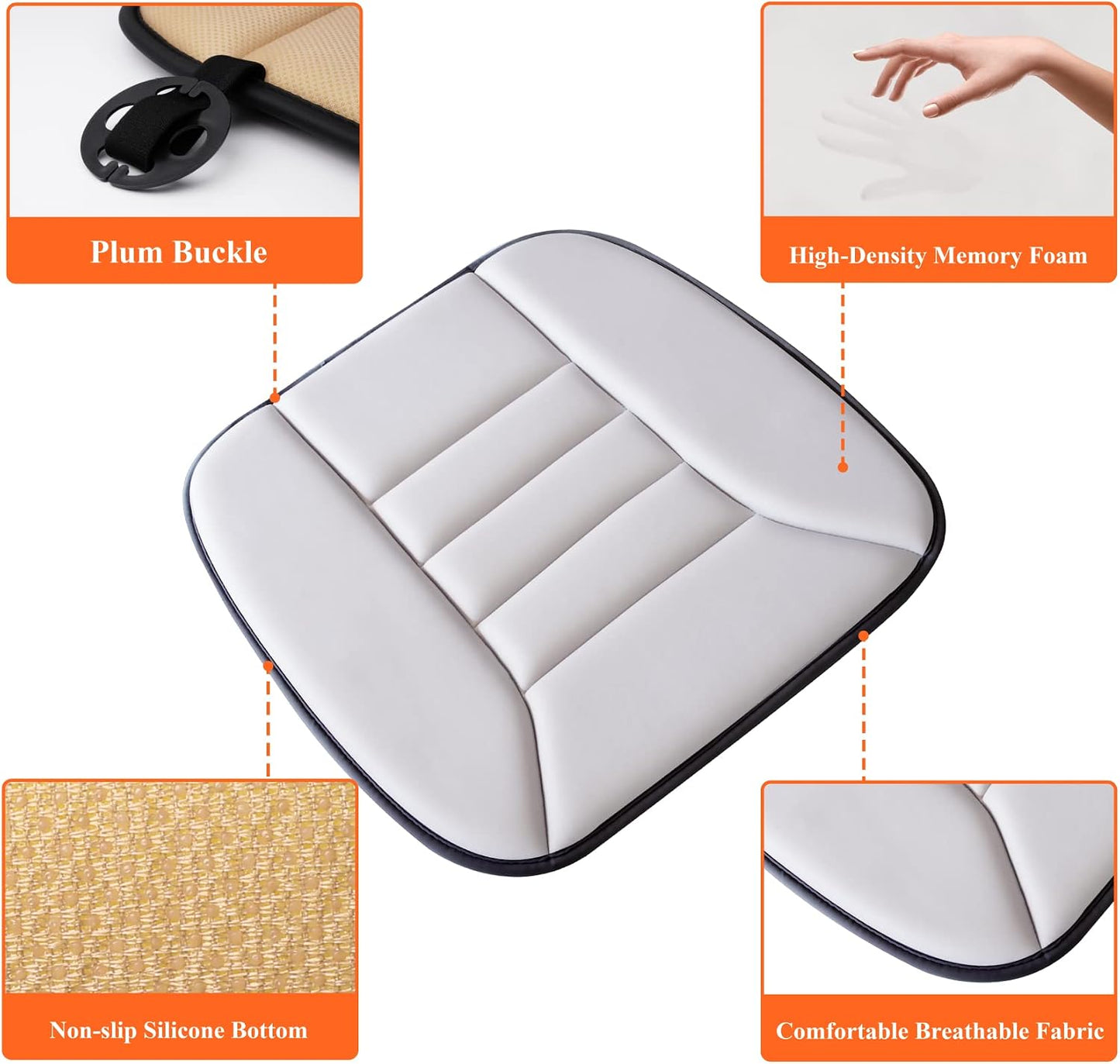 kingphenix Memory Foam Car Seat Cushion for Driver and Office Chair Comfort | 1.2-Inch-Thick Memory Foam Seat Pad, Soft, Breathable Fabric, Non-Slip Silicone Bottom for Long Drives and Office Use, Black