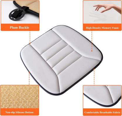 kingphenix Memory Foam Car Seat Cushion for Driver and Office Chair Comfort | 1.2-Inch-Thick Memory Foam Seat Pad, Soft, Breathable Fabric, Non-Slip Silicone Bottom for Long Drives and Office Use, Black