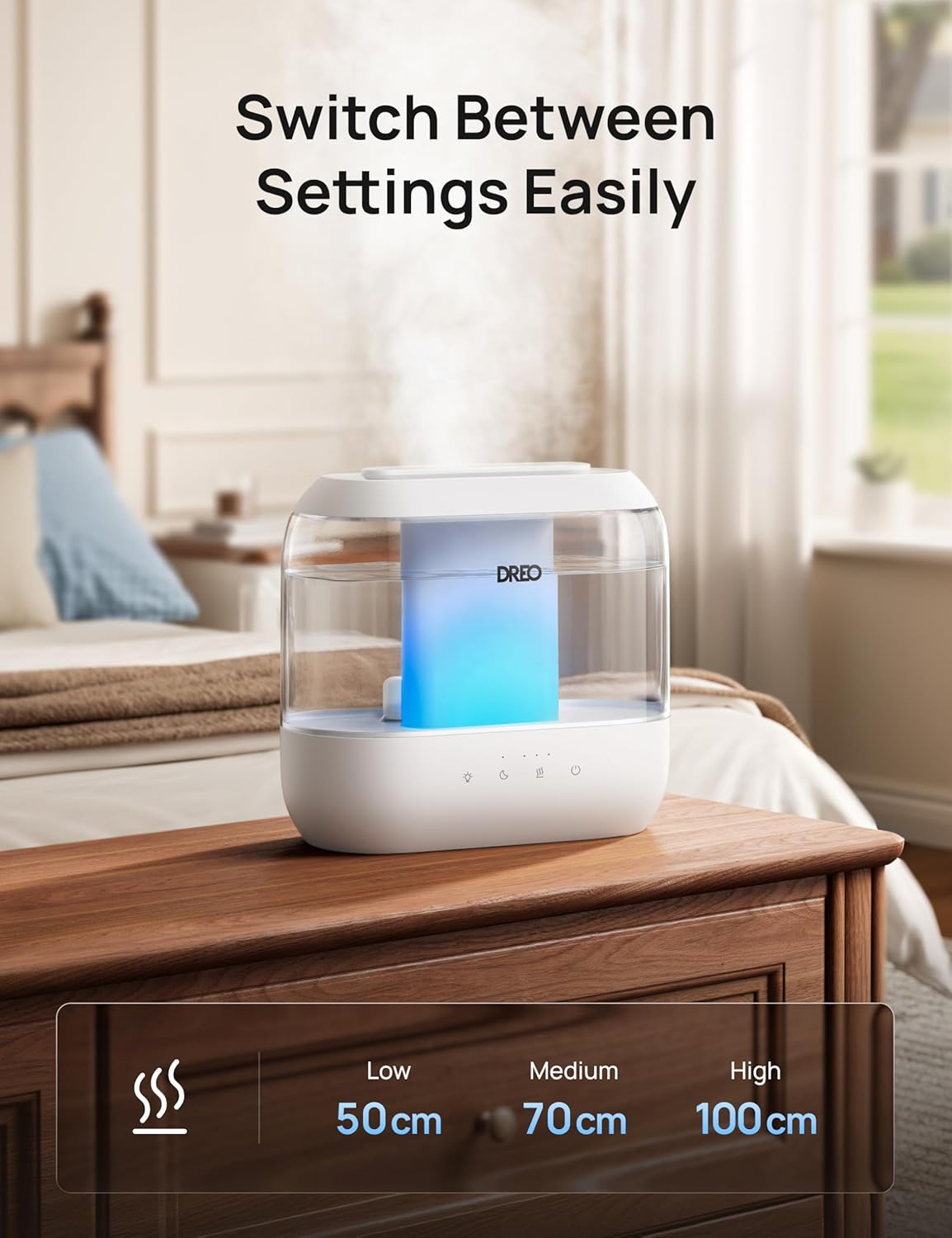 DREO 4L Humidifiers for Bedroom, 36H Runtime, 28 dB Quiet, HM311 | Easy to Refill & Clean, BPA-Free, Nightlight, Supersized Air Humidifiers for Large Room, Baby Nurseries, Plants, Indoor