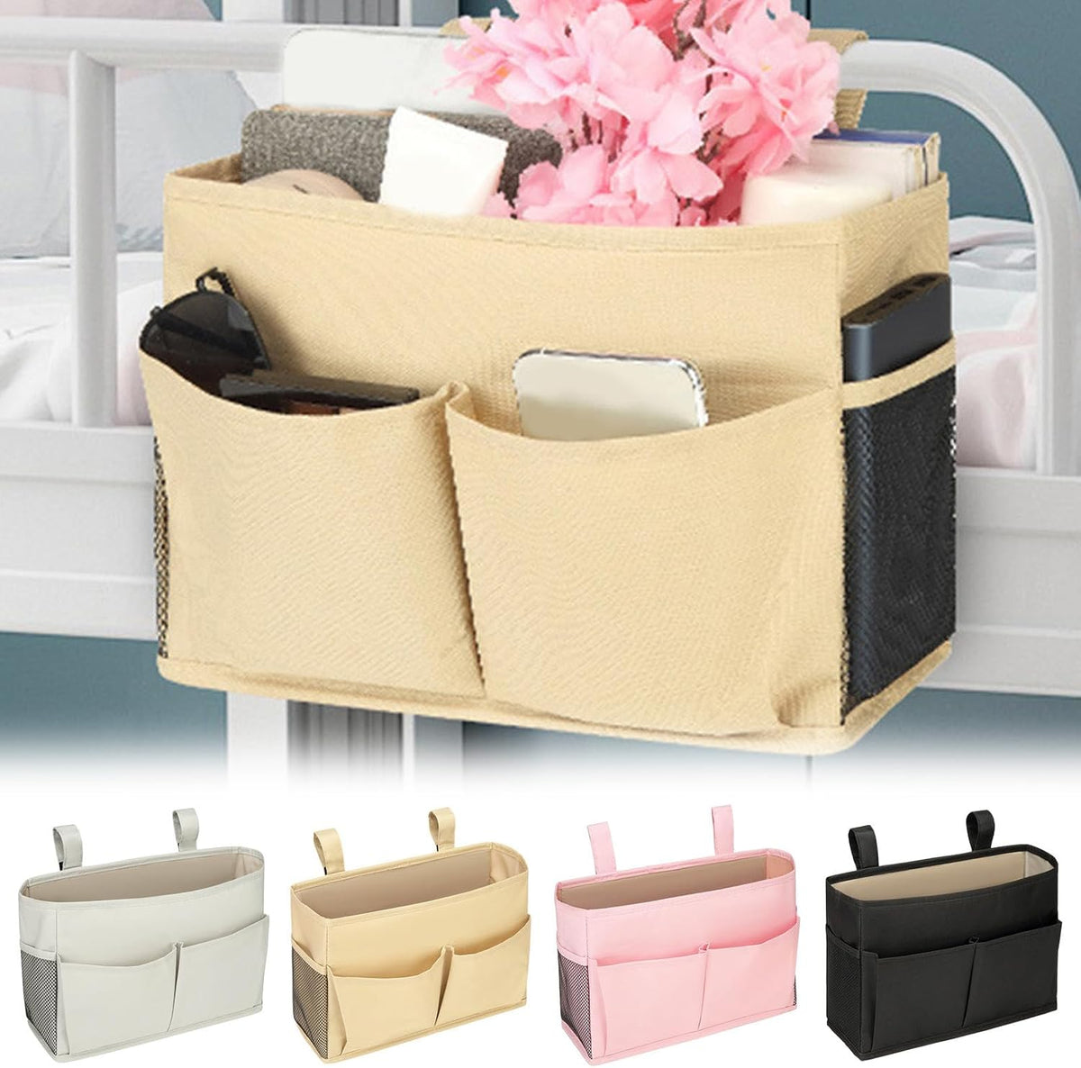 Bedside Caddy, Hanging Bed Organizer Storage Bag Pocket for Bunk and Hospital Beds, Bedside Caddy for Dorm Bed Headboards Bunk Hospital Beds Book Phone Magazine Holder (yellow)