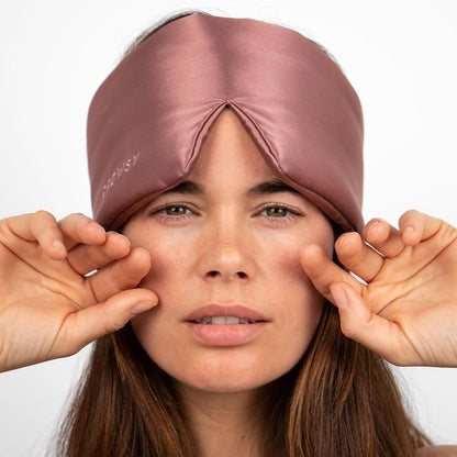 DROWSY Silk Sleep Mask - Face-Hugging, Padded Cocoon for Luxury Sleep in Total Darkness - 100% Pure Mulberry Silk, Skin-Hydrating & Adjustable (Midnight Blue)