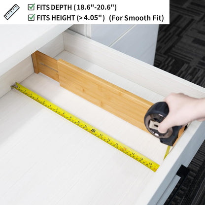 Utoplike 4 Pcs Bamboo Kitchen Drawer Dividers, Large Drawers Organizers | Adjustable Spring Loaded Expandable Organization, Works in Dresser, Bathroom, Bedroom, Office, Fit 17.8"-20.6" Drawer, 2.4"H