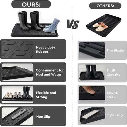 tchdio Durable Rubber Boot Tray and Shoe Mat for Entryway - Heavy Duty Waterproof Shoe Tray Organizer, Non Slip Boot Trays for Front Door, Entryway Muddy Shoes Storage, 16x27.5 Inches