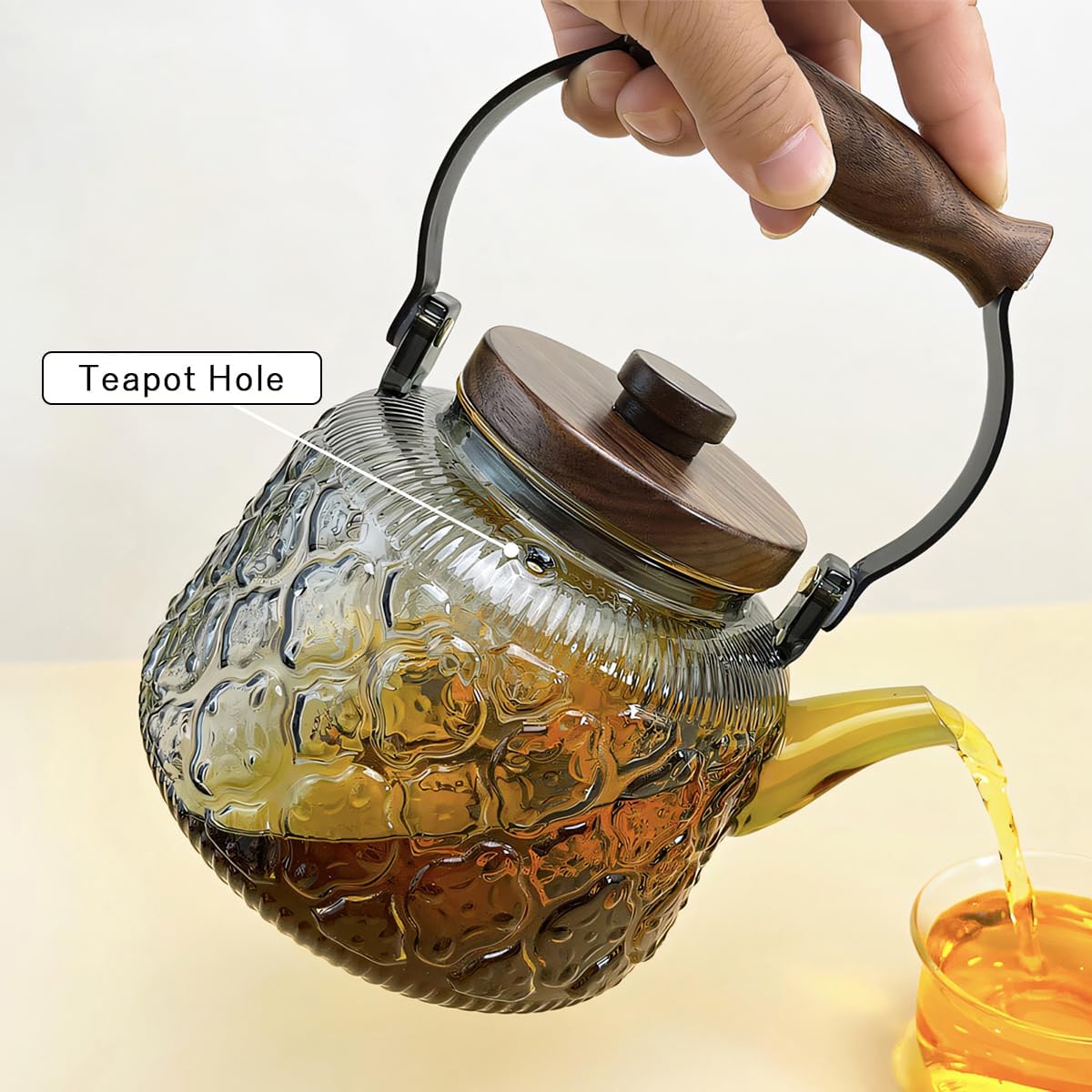 Stovetop Safe Glass Teapot with Malus Spectabilis Pattern Removable Infuser Fine Borosilicate Tea Pot perfect for Fruit Flowering Tea Canister Premium Quality Tea Kettle Gift(Transparent)