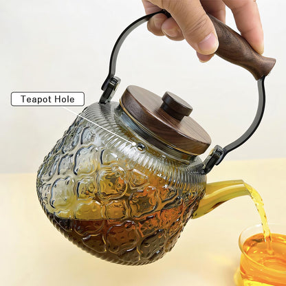 Stovetop Safe Glass Teapot with Malus Spectabilis Pattern Removable Infuser Fine Borosilicate Tea Pot perfect for Fruit Flowering Tea Canister Premium Quality Tea Kettle Gift(Transparent)