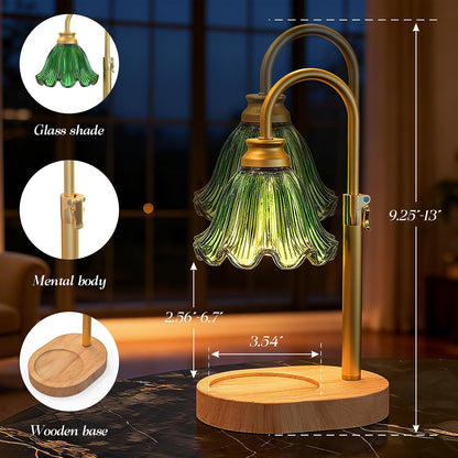 Flower Candle Warmer Lamp,Adjustable Timer & Dimmer(Green) | Adjustable height fits jars. Timer & dimmer safe melt. 2 bulbs & heat-proof base. Perfect for bedroom, office, or gifting.