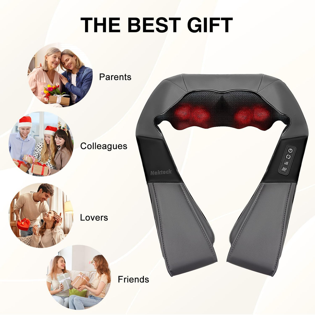 Nekteck Shiatsu Neck Massager with Heat for Pain Relief, NOT Cordless