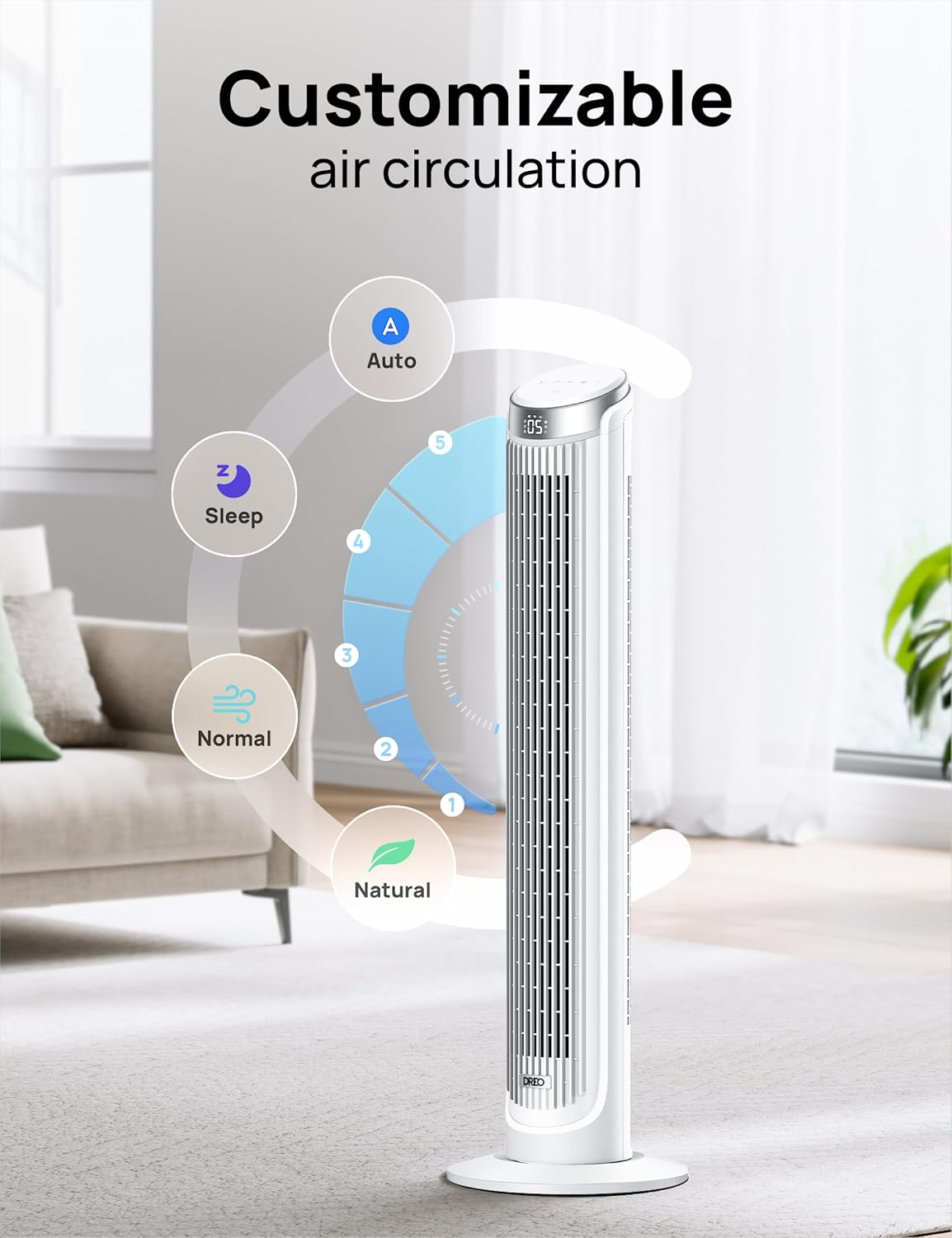 DREO Tower Fan for Bedroom, 90° Oscillating Fans that Blow Cold Air