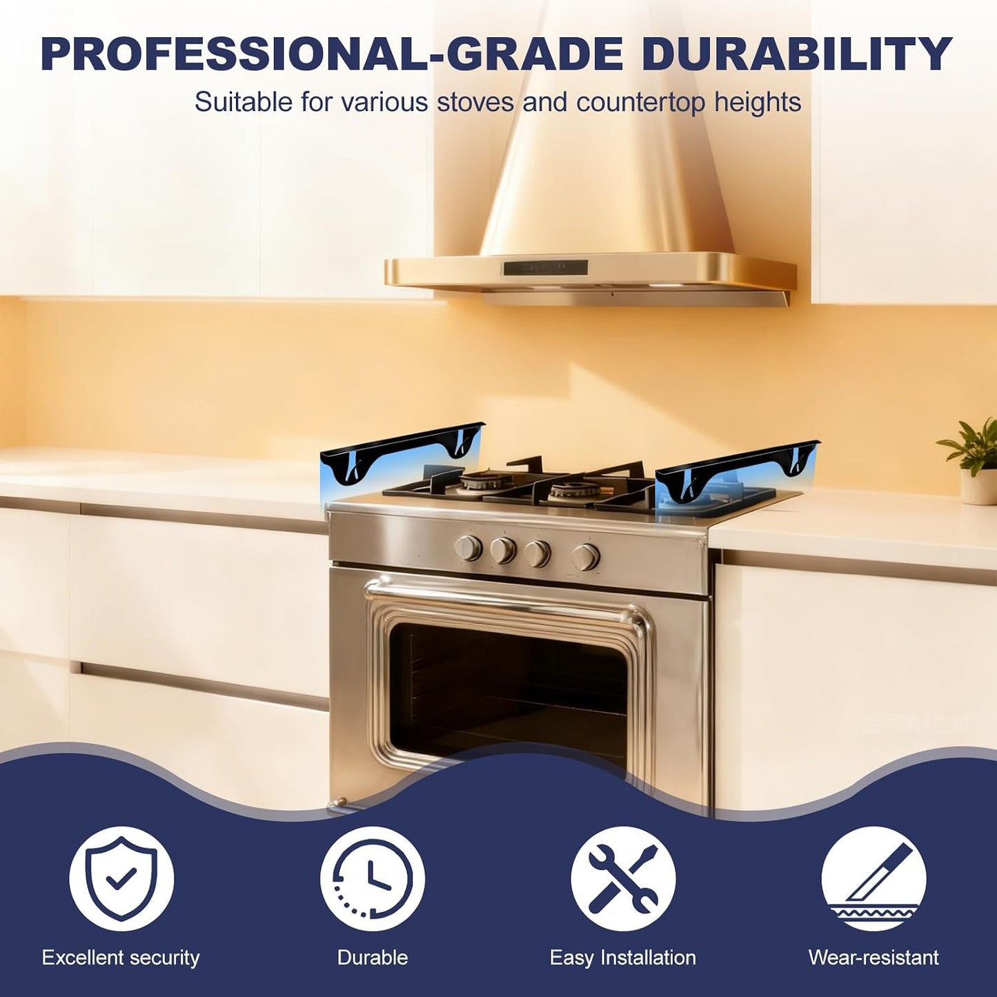 Stainless Steel Stove Gap Cover (2 Pack, Black), Stove Gap Filler for Kitchen, Range Trim Kit, Heat Resistant with Easy Clean, Adjustable Length 13.8” to 27.5”