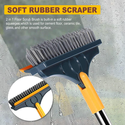 2 in 1 Cleaning Scrub Brush Grout Brush Scrapee 3 Poles 47.6'' Floor Scrub Brush with Long Handle V-Shape Stiff Bristle Brush Scrubber with Squeegee 120°Rotate Shower Scruber for Bathroom Glass