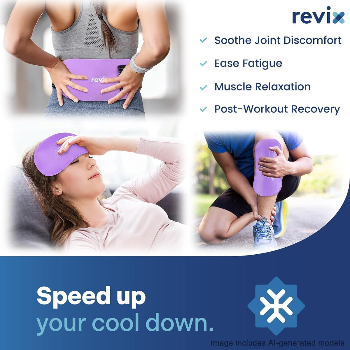 REVIX Ice Pack for Injuries Reusable, 2-Pack Hot & Cold Gel Wrap with Strap