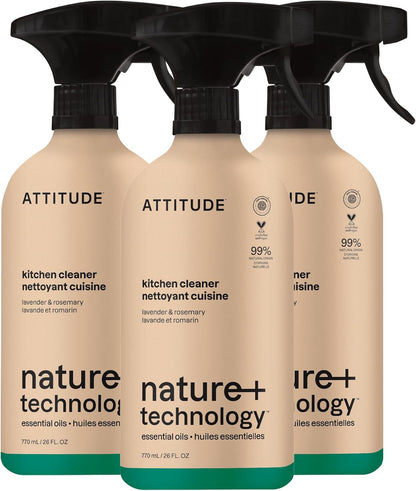 ATTITUDE Kitchen Cleaner Spray, EWG Verified, Degreaser Spray to Cut Grease & Grime, Plant-Based & Vegan, Lavender & Rosemary, 26 Fl Oz