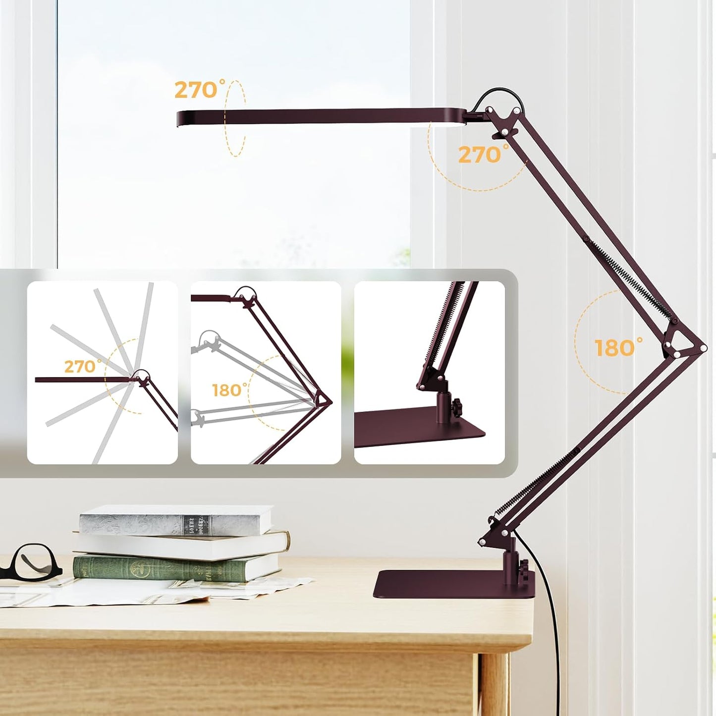 SKYLEO Desk Lamp for Home Office, Eye Comfortable LED Desk Light for Long Hours, Adjustable Swing Arm with Memory Function, Black
