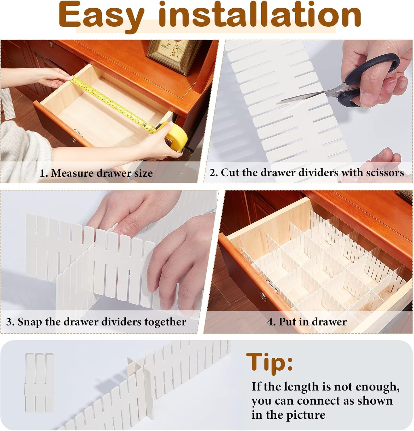 Vesici 80 Pcs Drawer Dividers Adjustable Plastic Organizer DIY Separators Storage Dividers for Socks, Underwear, Makeup, Tidy Kitchen, Bedroom, Dresser(Black)