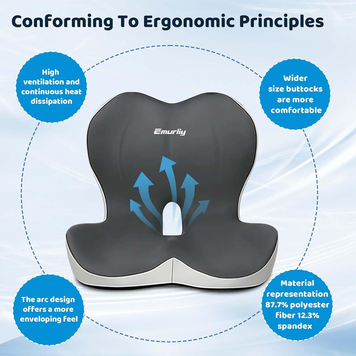 Ergonomic Memory Foma Car Seat Cushion Reducing Sciatica Pressure