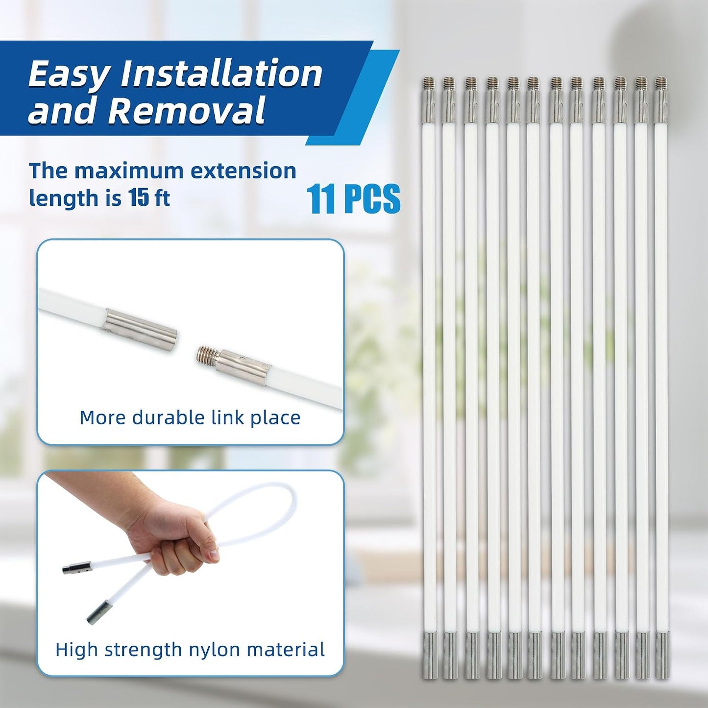 15 Feet Dryer Vent Cleaning Brush Kit, Multi-Scene Durability Chimney Brush with Flexible Nylon Rod, Multi-Purpose lint Cleaning Brush for Drill,Chimneys, fireplaces, Ventilation ducts