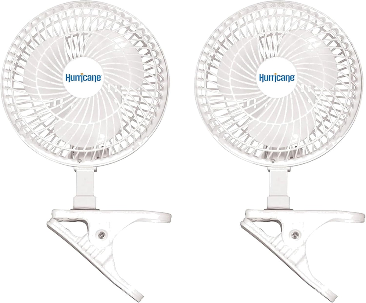 Hurricane 2-Pack Classic Clip-On Table Fan with 2 Quiet Speeds, White, 6" - Portable Corded Electric Air Cooling Unit with 306 CFM and Adjustable Tilt for Desk, Shelf, Home, Office or Dorm Use