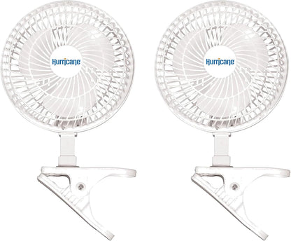 Hurricane 2-Pack Classic Clip-On Table Fan with 2 Quiet Speeds, White, 6" - Portable Corded Electric Air Cooling Unit with 306 CFM and Adjustable Tilt for Desk, Shelf, Home, Office or Dorm Use