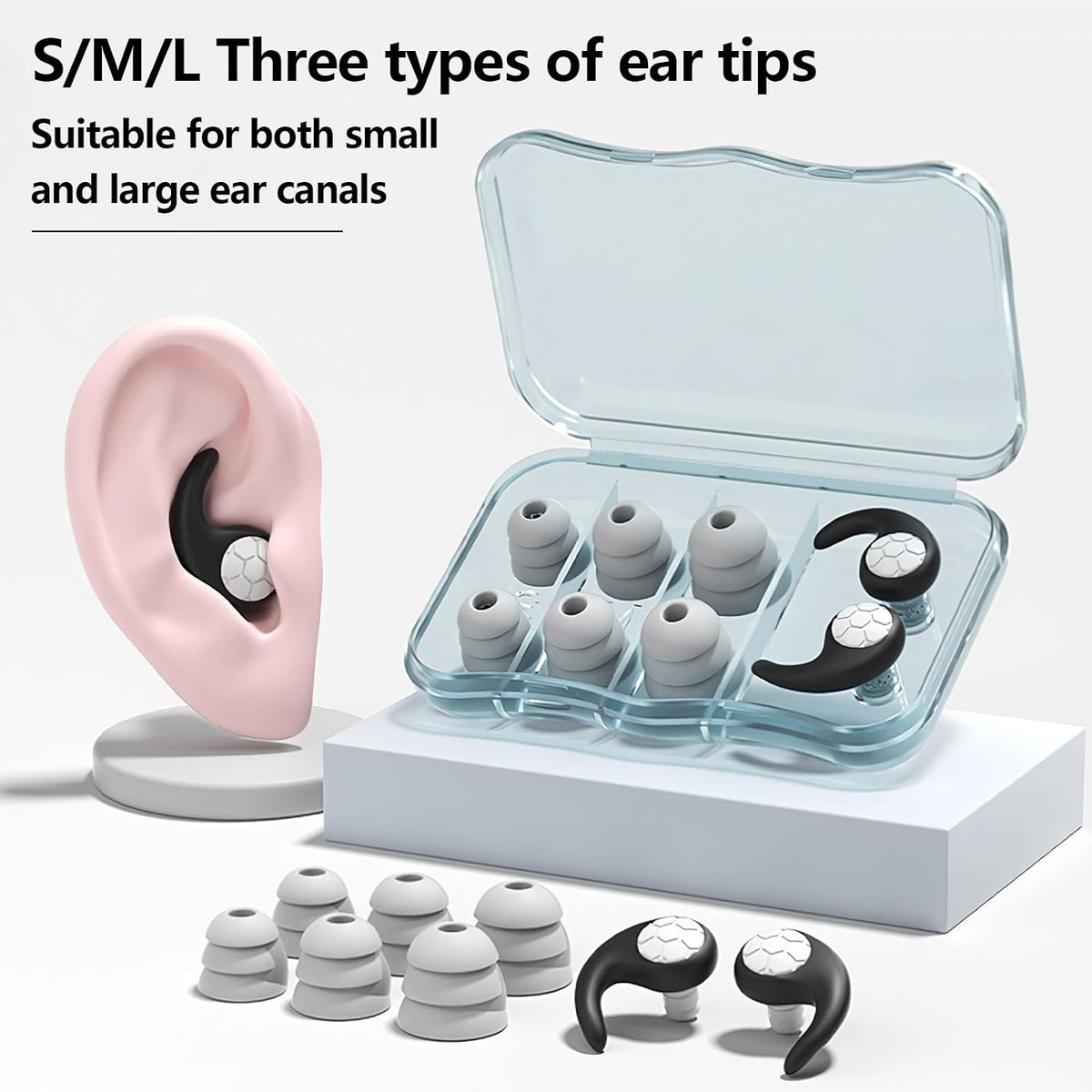 Noise Cancelling Ear plugs for Sleeping - Black Comfortable Reusable Silicone Earplugs for Sleep 24dB Noise Reduction Snoring and Studying Travel Concerts Hearing Protection with 3Tips and Storage Box