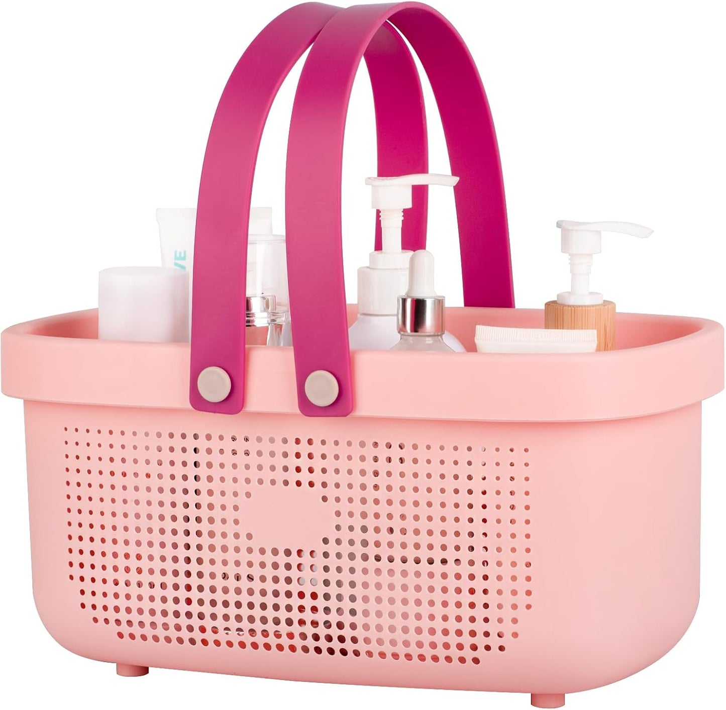 JiatuA Plastic Storage Basket with Handle Portable Shower Caddy Tote Organizer Basket Bin for Bathroom Kitchen Dorm Room Bedroom, Green | Sturdy Drainage Large Capacity Organizer Basket with Silicone Handles for Bathroom Kitchen Bedroom College Dorm