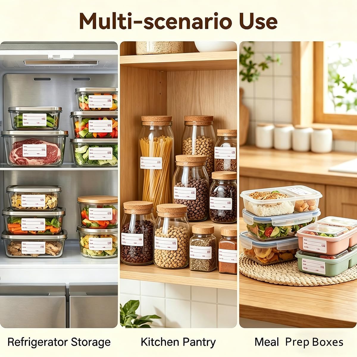 500 Labels/Roll Removable Food Storage Labels, 2 x 1 Inch Easy Write Date Stickers for Freezer, Red Text Pre-Printed Food Labels for Refrigerator Containers, Meal Prep & Kitchen Organization