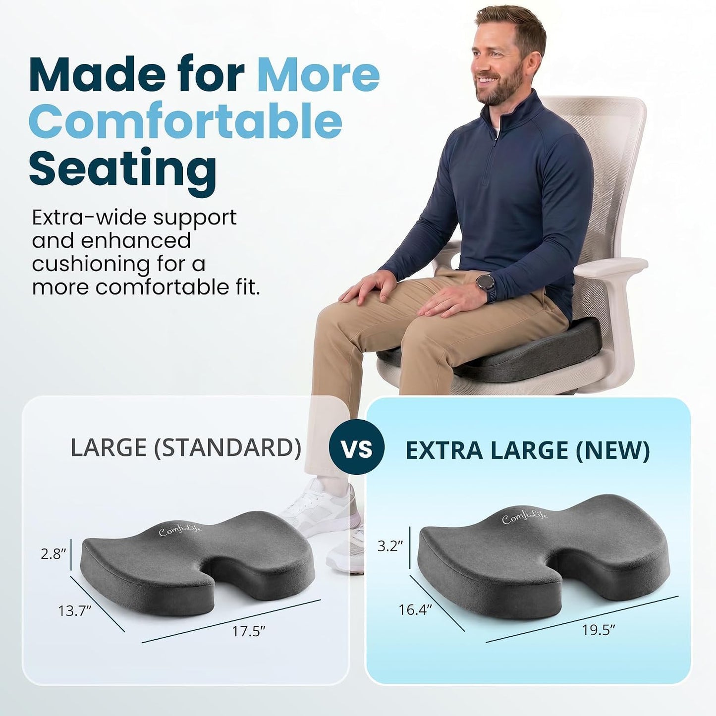 ComfiLife Premium Gel & Memory Foam Seat Cushion – Doctor Recommended Office Chair Cushion, Car Seat Cushion – Chair Cushions for Back & Sciatica Pain Relief – Seat Cushions for Office & Desk (Black)