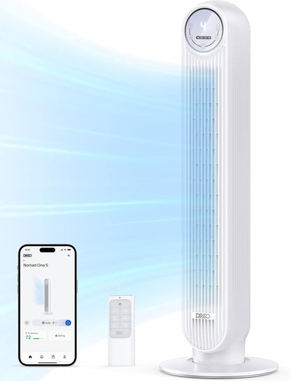 DREO Tower Fan for Bedroom, 26ft/s Velocity, 90° Oscillating, 8H Timer