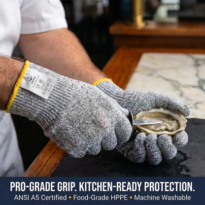 ASG Premium ANSI A5 Cut Resistant Gloves, Food Grade HPPE,Mandoline & Oyster Shucking, Kitchen Safety Gloves for Chefs