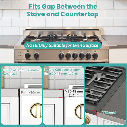 Stove Gap Covers 2PCS, Stove Gap Filler Stainless Steel,13.8'' to 27.5'' Adjustable Length,Range Trim Kit,Oven Stove Gap Guard Between Stovetop and Counter,Easy to Clean Heat Resistant, Black