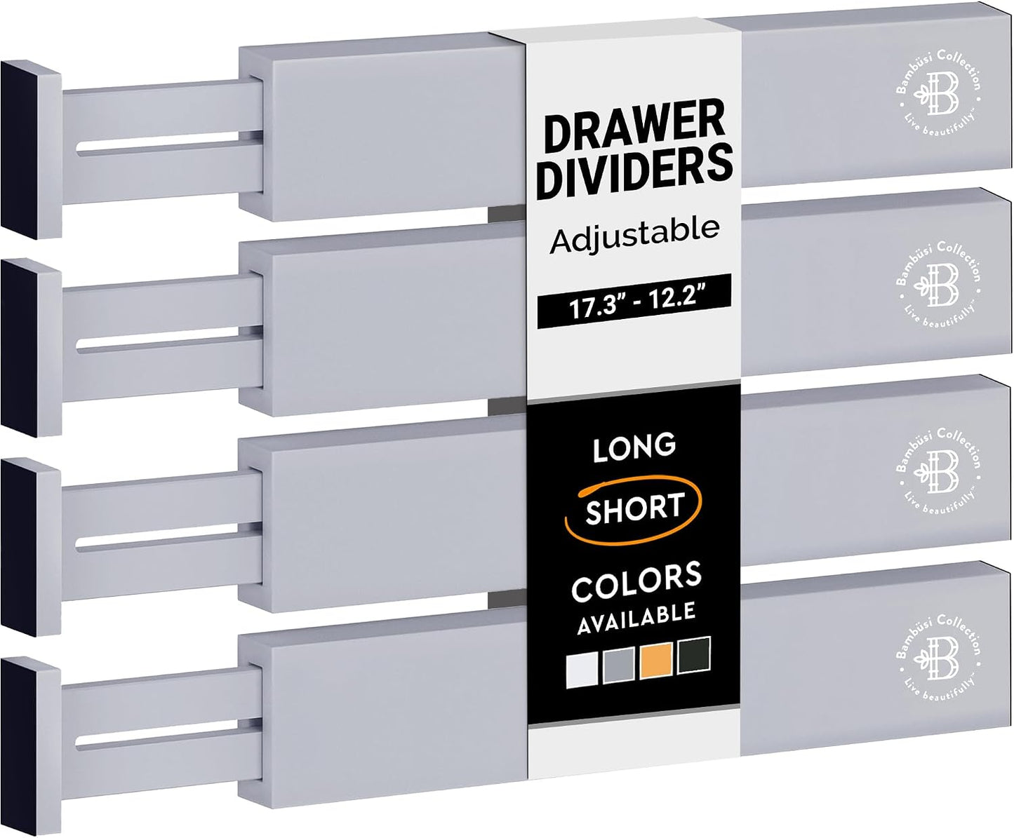 6-Pack Deep Drawer Dividers 4-Inch High Dresser Drawer Organizer, Bamboo | Adjustable 11.5-17 Inch Spring-Loaded Separators for Clothes, Utensils, Socks, Bedroom, Bathroom, Kitchen, Office, No Tools