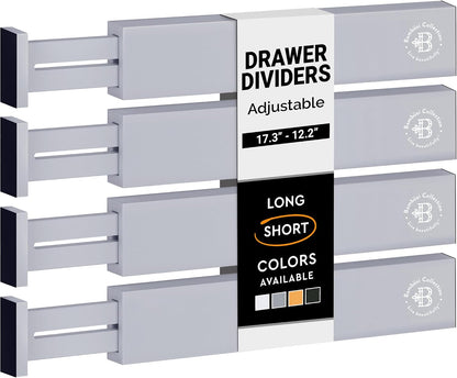 6-Pack Deep Drawer Dividers 4-Inch High Dresser Drawer Organizer, Bamboo | Adjustable 11.5-17 Inch Spring-Loaded Separators for Clothes, Utensils, Socks, Bedroom, Bathroom, Kitchen, Office, No Tools