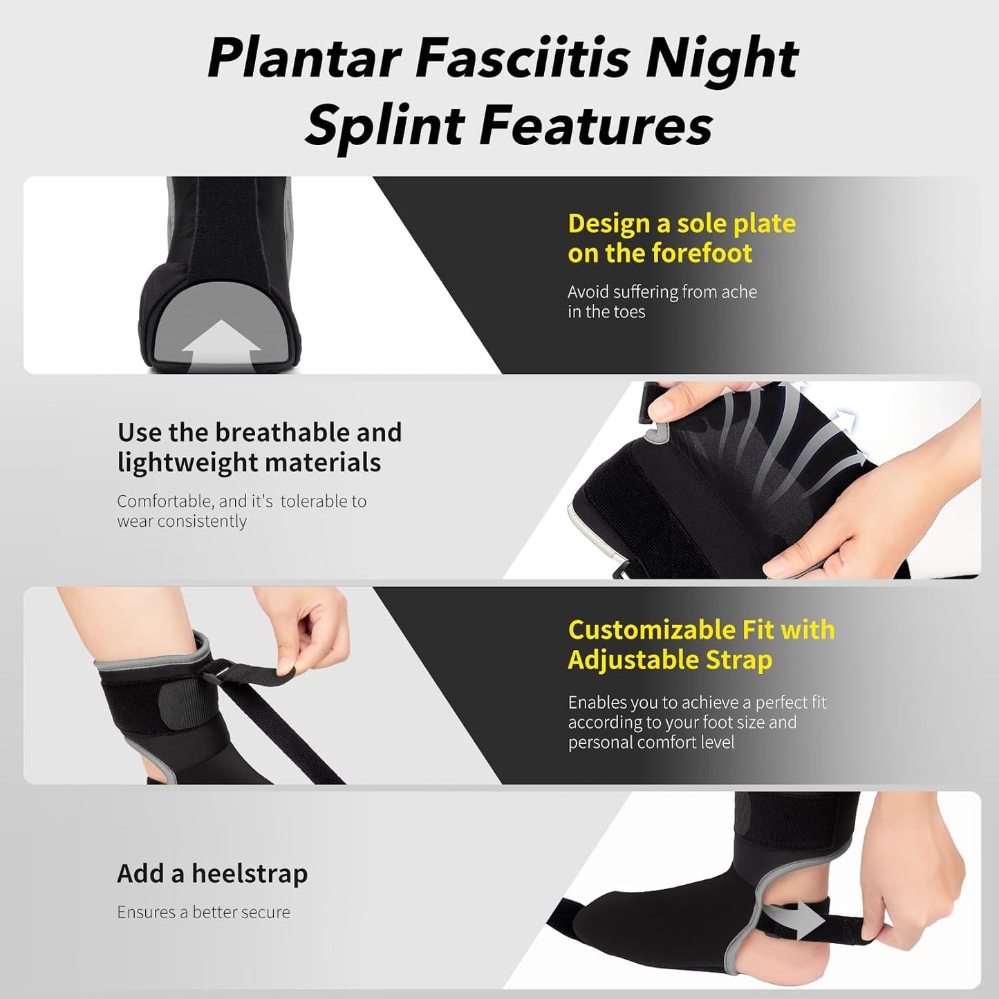 Plantar Fasciitis Night Splint Sock with Massage Ball for Tension Relief, Alleviate Pain from Plantar Fasciitis, Arch Pain, Heel Spur, Foot-drop and Achilles Tendonitis, Soft and Comfortable Foot Brace for Men and Women, Large-Black