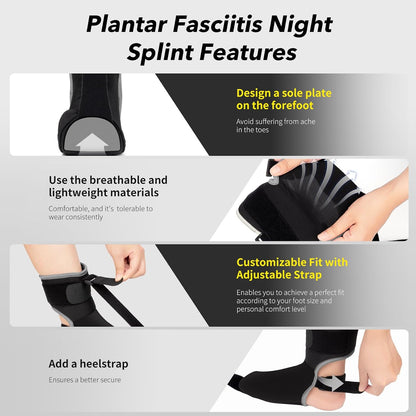 Plantar Fasciitis Night Splint Sock with Massage Ball for Tension Relief, Alleviate Pain from Plantar Fasciitis, Arch Pain, Heel Spur, Foot-drop and Achilles Tendonitis, Soft and Comfortable Foot Brace for Men and Women, Large-Black
