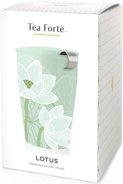 Tea Forte Double-Walled Ceramic Kati Cup, Noir, 12 oz | Insulated Ceramic - Stainless Steel Loose Leaf Infuser - Keeps Tea Hot Longer - Lid Included - Microwave & Dishwasher Safe