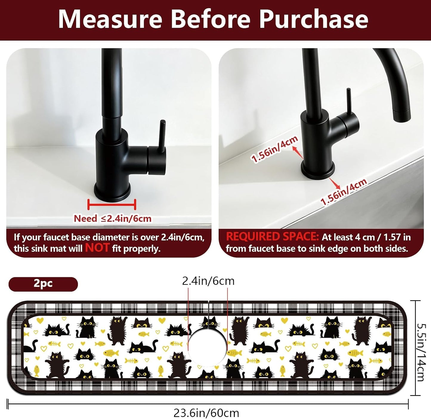 2Pcs Peonies Kitchen Sink Splash Guard Faucet Mat Vintage Florals Faucet Mat For Bathroom Kitchen 5.5x23.6In