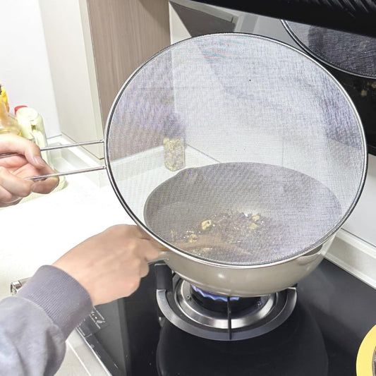 1Pc 10" Stainless Steel Pot Splatter Guard Fine Mesh Cover with Long Handle Home Kitchen Splatter Screen Fine Mesh Cover Lids for Cooking, Frying Pan, Silver
