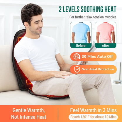 Snailax Vibration Massage Seat Cushion with Heat, 6 Vibration Motors, 6 Massage Modes, Heated Massage Chair Pad for Office Chair, Home Recliner & Desk Chair, Back & Seat Massager with Remote