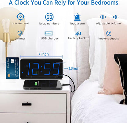 Peakeep Digital Alarm Clock for Bedroom Bedside, Large Display, USB Charger