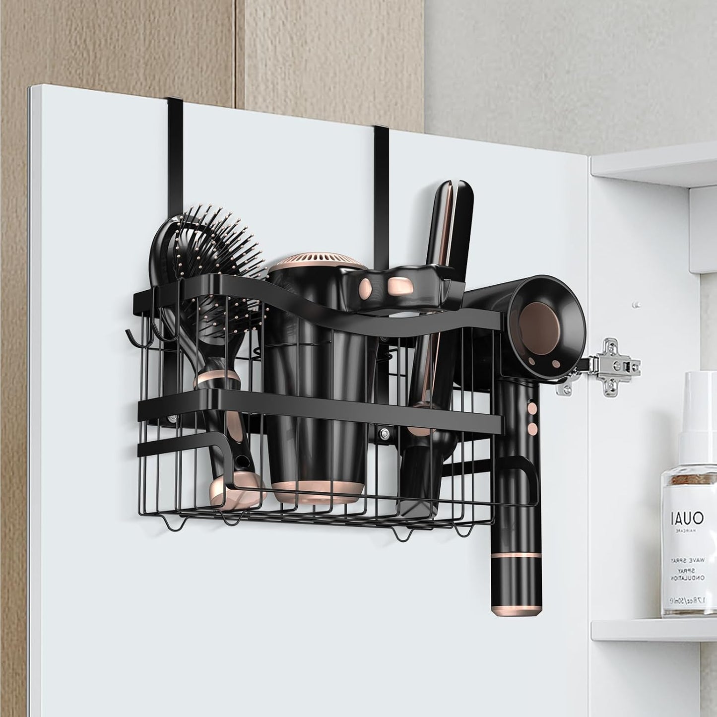 Dailyart Hair Dryer Holder, 3-in-1 Metal Hair Tool Organizer, Black | Hot Tools Organizer, Cabinet Door Blow Dryer Holder, for Hair Dryer, Flat Irons, Curling Wands, Straightener