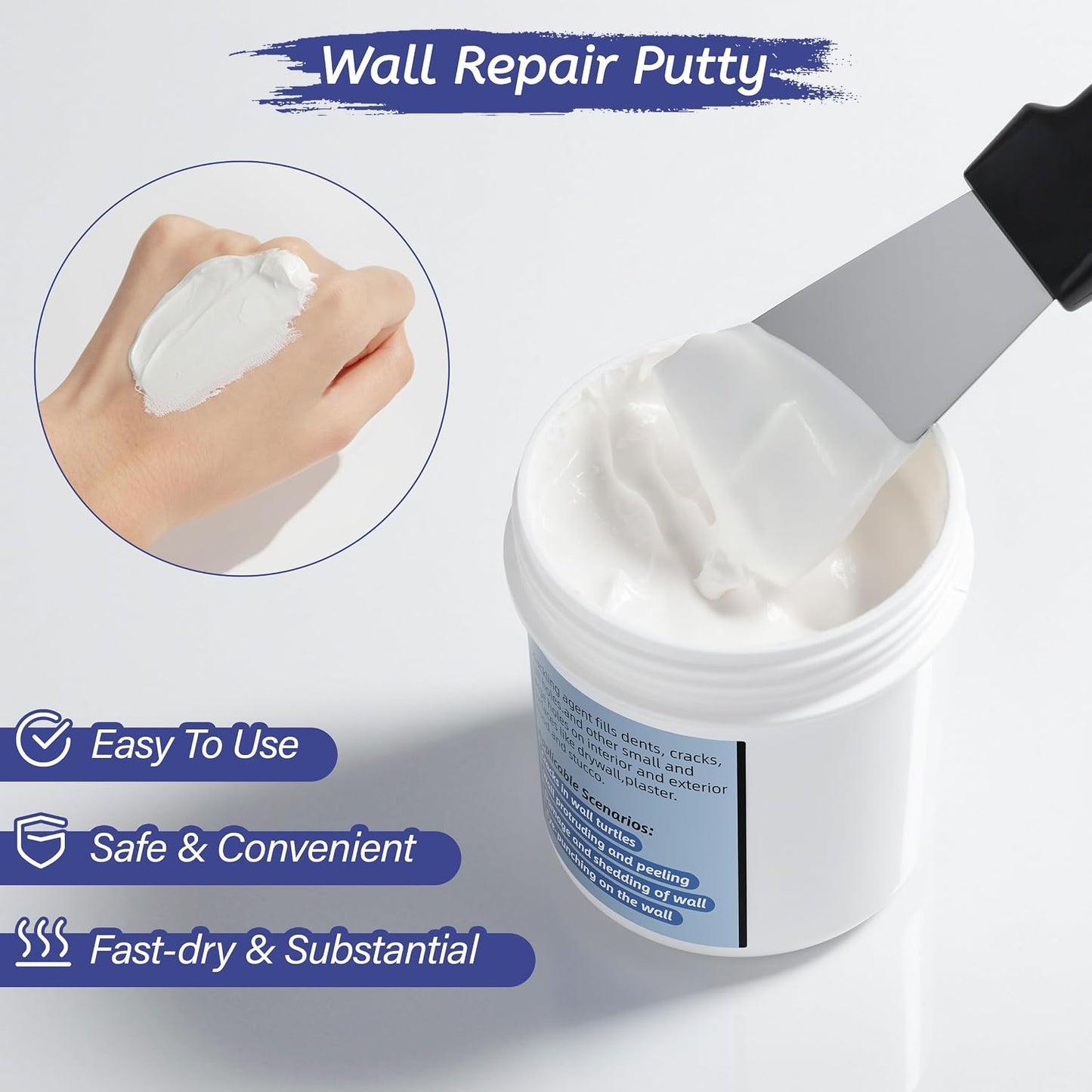 Oriflame Drywall Repair Kit: 8.5 Ounce Spackle Wall Repair with Patch/Scraper/Sandpaper/Gloves - White Wall Putty for Nail Holes/Cracks/Dents/Stains/Peeled Wall (1)