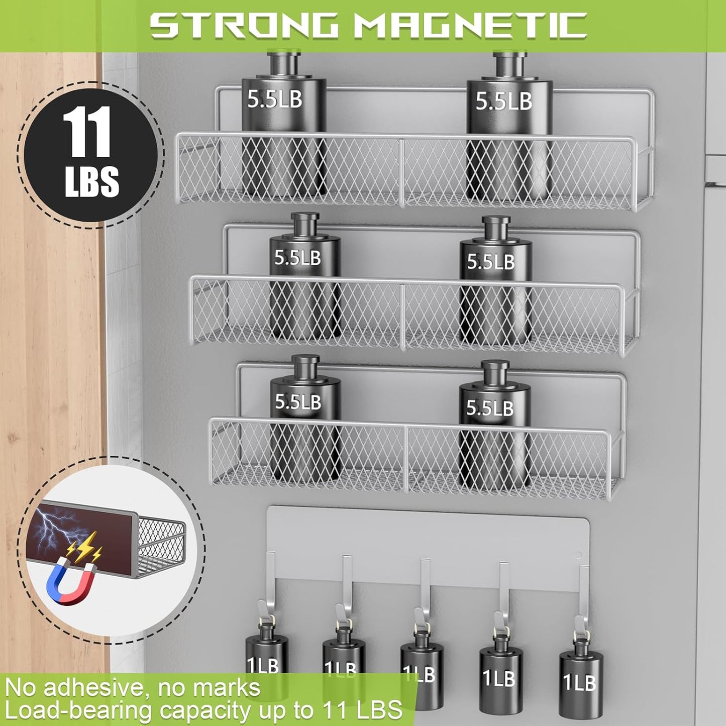4 Pack Magnetic Shelves for Washing Machine, Heavy-Duty Magnetic Laundry Organizer with Hooks, Washing Machine Shelf for Refrigerator, Metal Storage Baskets, Closet & Laundry Room Organization(Black)