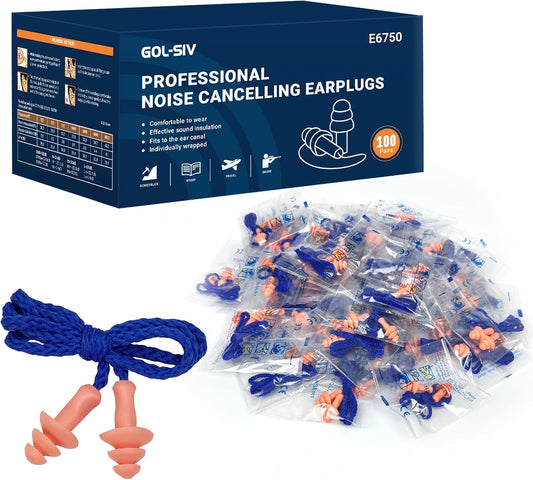 Silicone Corded Ear Plugs, 100 Pairs, SNR 32dB, Orange