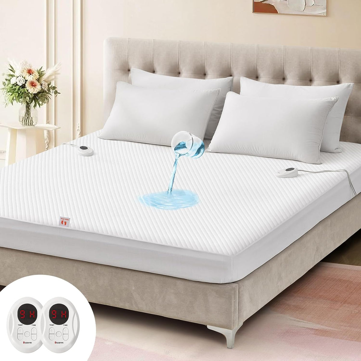 Bwarm Waterproof Heated Mattress Pad Foot Queen, 9 Heat Settings
