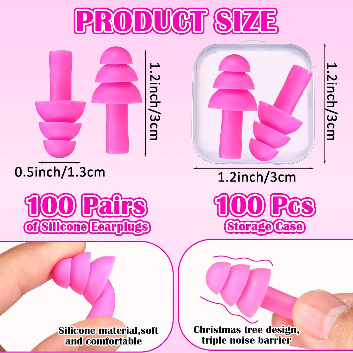 Trelaco 100 Pairs Silicone Ear Plugs Bulk with Case Nrr 29db, Black