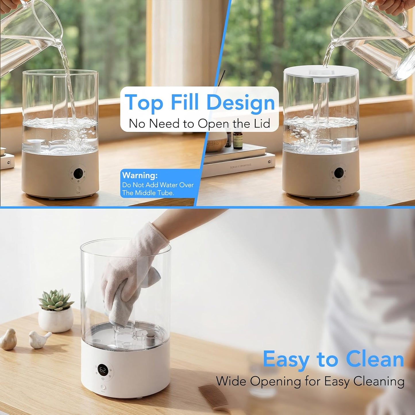 Electactic 4L Top Fill Humidifier for Bedroom, Auto Constant Humidity, Smart Control, Quiet Ultrasonic Cool Mist, 360° Nozzle, 3 Mist Levels, 7-Color Light for Home Office Baby Room