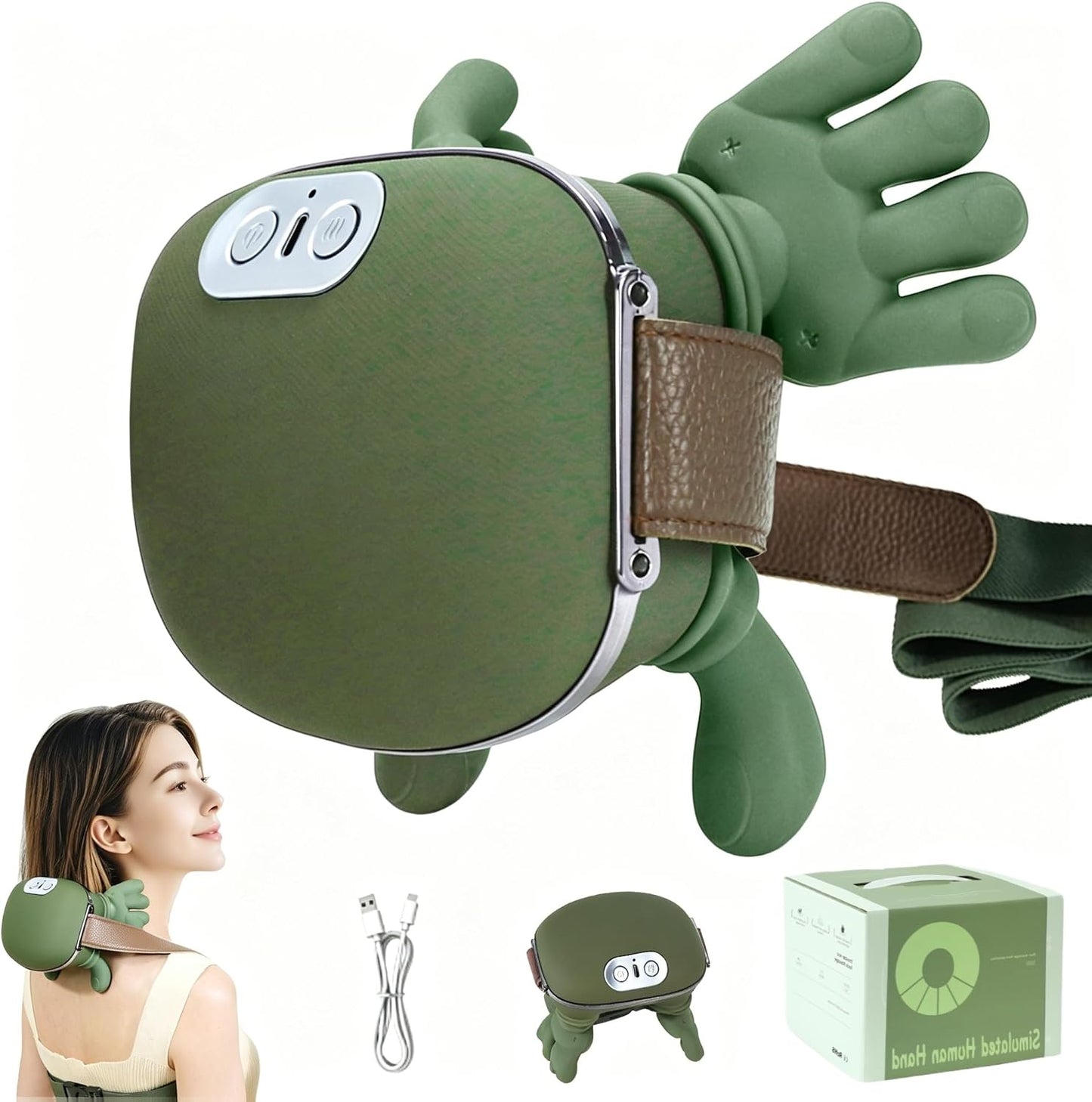 Neck and Shoulder Massager,Portable Shiatsu Back Massage Hand-Shaped Deep Tissue 4D Kneading Massager with Heat for Pain Relief and Muscle Relax,Gifts for Women Men,(Green)